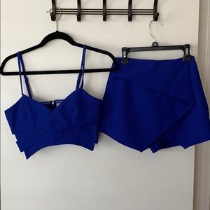Bright Blue Asymmetrical Shape Two Piece Set